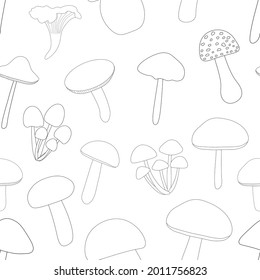 Seamless pattern mushrooms black and white colors graphics vector illustration