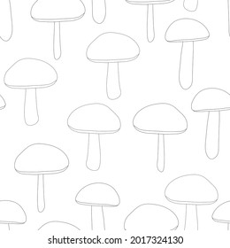 Seamless pattern mushrooms black and white colors graphics vector illustration