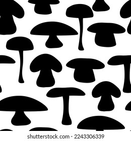 Hongos de patrón sin soldadura, fondo monocromo en blanco y negro, para impresión en tela en embalaje