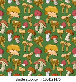 Seamless pattern with mushrooms. Cartoon style. Stock illustration. Endless texture for your design.