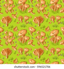 Seamless pattern with mushrooms chanterelles