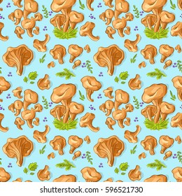 Seamless pattern with mushrooms chanterelles