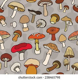 Seamless Pattern Mushrooms Color Retro