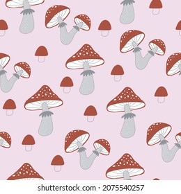 Seamless pattern with mushrooms. Colorful vector flat for kids. hand drawing. baby design for fabric, print, wrapper