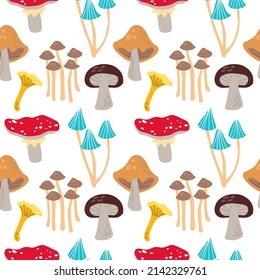 Seamless pattern with mushrooms . Creative autumn texture for fabric, wrapping, textile, wallpaper, apparel. Vector illustration EPS
