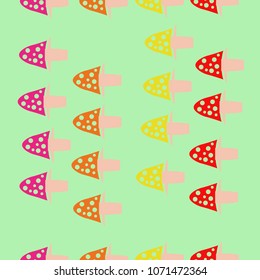 Seamless pattern of mushrooms , ellipses, waves, doodles.