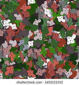 Seamless pattern with mushrooms and foliage. Vector image eps 10