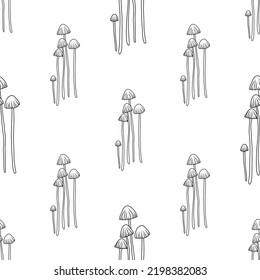 Seamless pattern with mushrooms. Forest, autumn, mushrooms, silhouette, harvest. Vector.