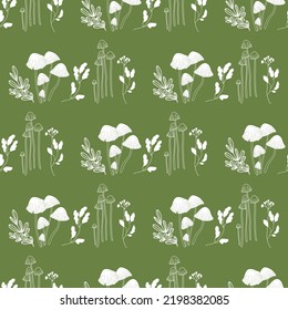 Seamless pattern with mushrooms. Forest, autumn, mushrooms, silhouette, harvest. Vector.