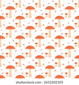 Padrão perfeito com cogumelos, fungos. Padrão de cogumelo laranja