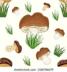 seamless pattern with mushrooms and grass