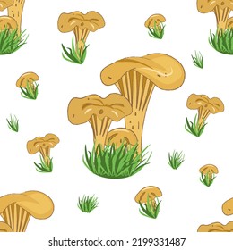 seamless pattern with mushrooms and grass