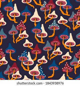 Seamless pattern with mushrooms. Great for fabric, textile, wrapping paper. Vector Illustration