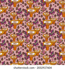 Seamless pattern with mushrooms. Great for fabric, textile, wrapping paper. Vector Illustration