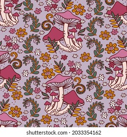 Seamless pattern with mushrooms. Great for fabric, textile, wrapping paper. Vector Illustration
