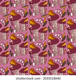 Seamless pattern with mushrooms. Great for fabric, textile, wrapping paper. Vector Illustration