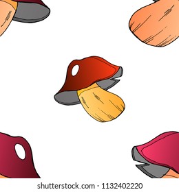 Seamless pattern from mushrooms. Hand drawn mushroom.