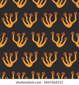 Seamless pattern with Mushrooms of honeydew edible mushroom repeating background. Vector illustration