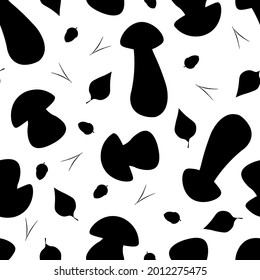 Seamless pattern mushrooms leaves vector illustration
