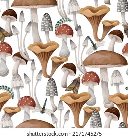 Seamless pattern with mushrooms. Natural trendy print