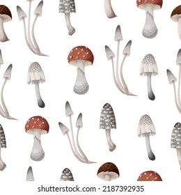 Seamless pattern with mushrooms. Natural trendy print