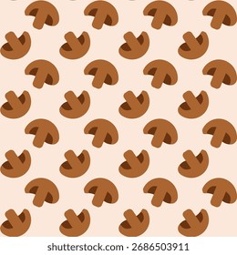Seamless pattern with mushrooms on beige background. Flat vector food background. 