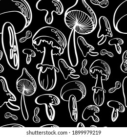 seamless pattern mushrooms on black background