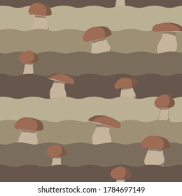 seamless pattern with mushrooms on brown background