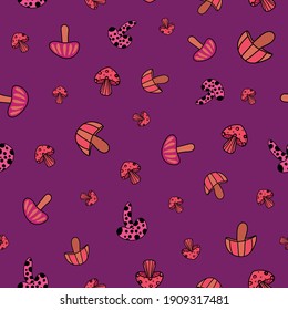 Patrón sin foco de hongos sobre fondo morado