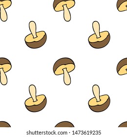 Seamless pattern with mushrooms. With mushrooms. Pattern on white background.Bright colorful mushrooms.For decorative fabrics, Wallpaper,packaging and paper.Flat style.White mushrooms.Boletus.