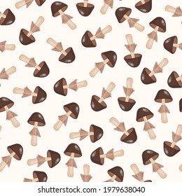Seamless pattern with mushrooms on white background. Cute fairy mushroom. Modern vector illustration for packaging, banner, card, fabric, other design. Food concept.