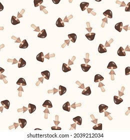 Seamless pattern with mushrooms on white background. Cute fairy mushroom. Modern vector illustration for packaging, banner, card, fabric, other design. Food concept.