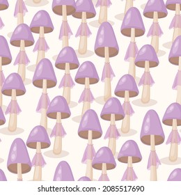 Seamless pattern with mushrooms on white background. Cute fairy mushroom. Modern vector illustration for packaging, banner, card, fabric, other design. Food concept.