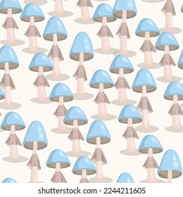 Seamless pattern with mushrooms on white background. Cute fairy mushroom. Modern vector illustration for packaging, banner, card, fabric, other design. Food concept.