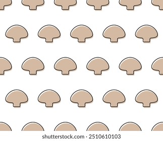 Padrão contínuo com cogumelos no fundo branco. Para design de alimentos, tampa, tecido, embalagem. Gráficos vetoriais 