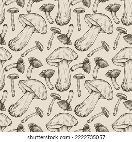 
Seamless pattern with mushrooms. Porcini and Hydnum.