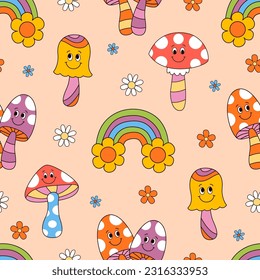 
seamless pattern with  mushrooms and rainbow