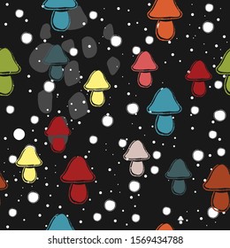 Seamless Pattern with mushrooms. Scandinavian Style. Vector Illustration