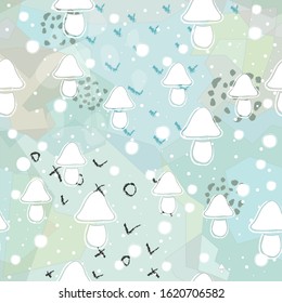 Seamless Pattern with mushrooms. Scandinavian Style. Vector Illustration