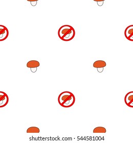 Seamless pattern of mushrooms and signs "mushrooms are prohibited"