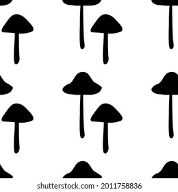 Seamless pattern mushrooms silhouettes vector illustration