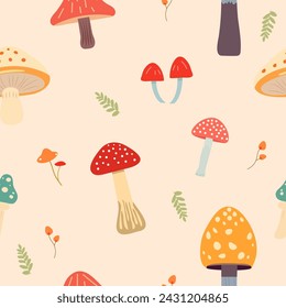 seamless pattern mushrooms for stationary, wrapping paper, textile, babies, decoration