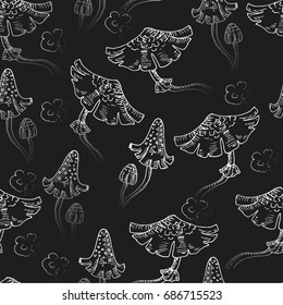 Seamless pattern with mushrooms and toadstools. Vector