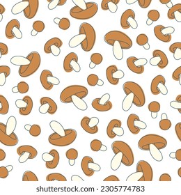Seamless pattern of mushrooms. Toadstools Vegetable print. A pattern of simple elements. Vector illustration.