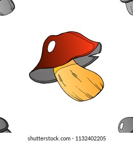 Seamless pattern from mushrooms. Vector of a seamless pattern of edible mushrooms. Hand drawn mushroom.