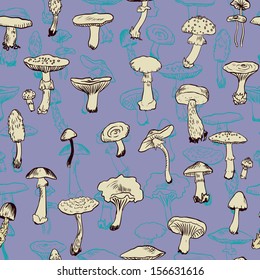 Seamless pattern with mushrooms, vector illustration
