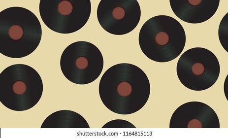 Seamless pattern from music audio of an old vintage retro hipster antique vinyl record on a background of 60s, 70s, 80s, 90s. The background. Vector illustration.