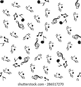 Seamless pattern of music and color notes on a beautiful background