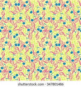 Seamless pattern of music and color notes on a beautiful background
