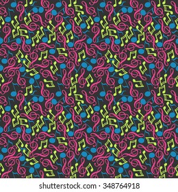 Seamless pattern of music and color notes on a beautiful background